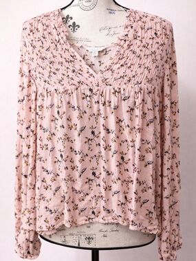 Lucky in Love Pink Floral Smocked V-Neck Tunic